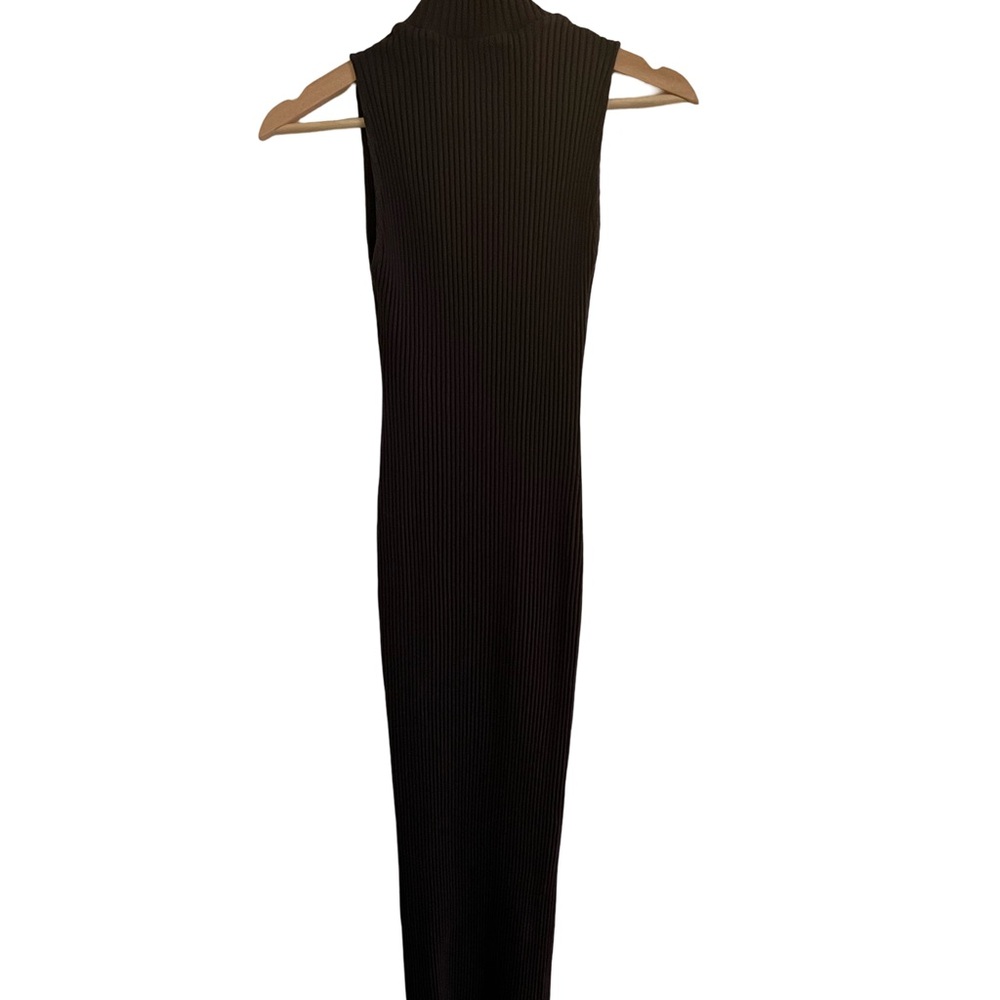 Zara Brown Bodycon Dress midi sleeveless ribbed keyhole front. - Picture 4 of 6